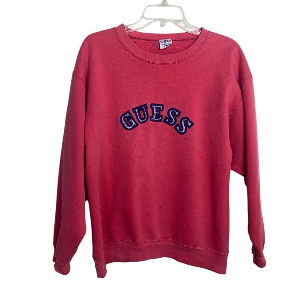 Vtg Guess Sweatershirt OSFA Large oversized relaxed fit Pink embroidered